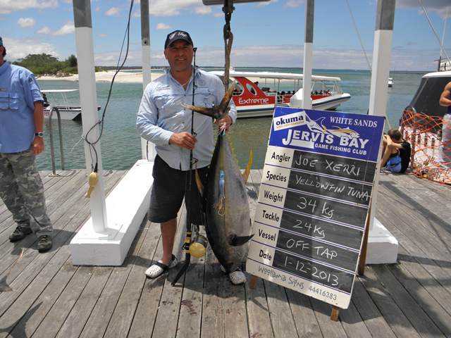 ANGLER: Joe Xerri SPECIES: Yellowfin Tuna  WEIGHT: 34 Kg. LURE: JB Lures, 10